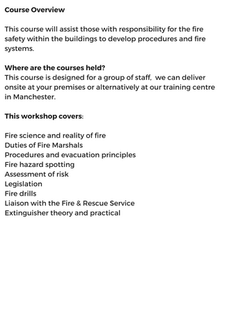 Fire Marshal -  In-house group training